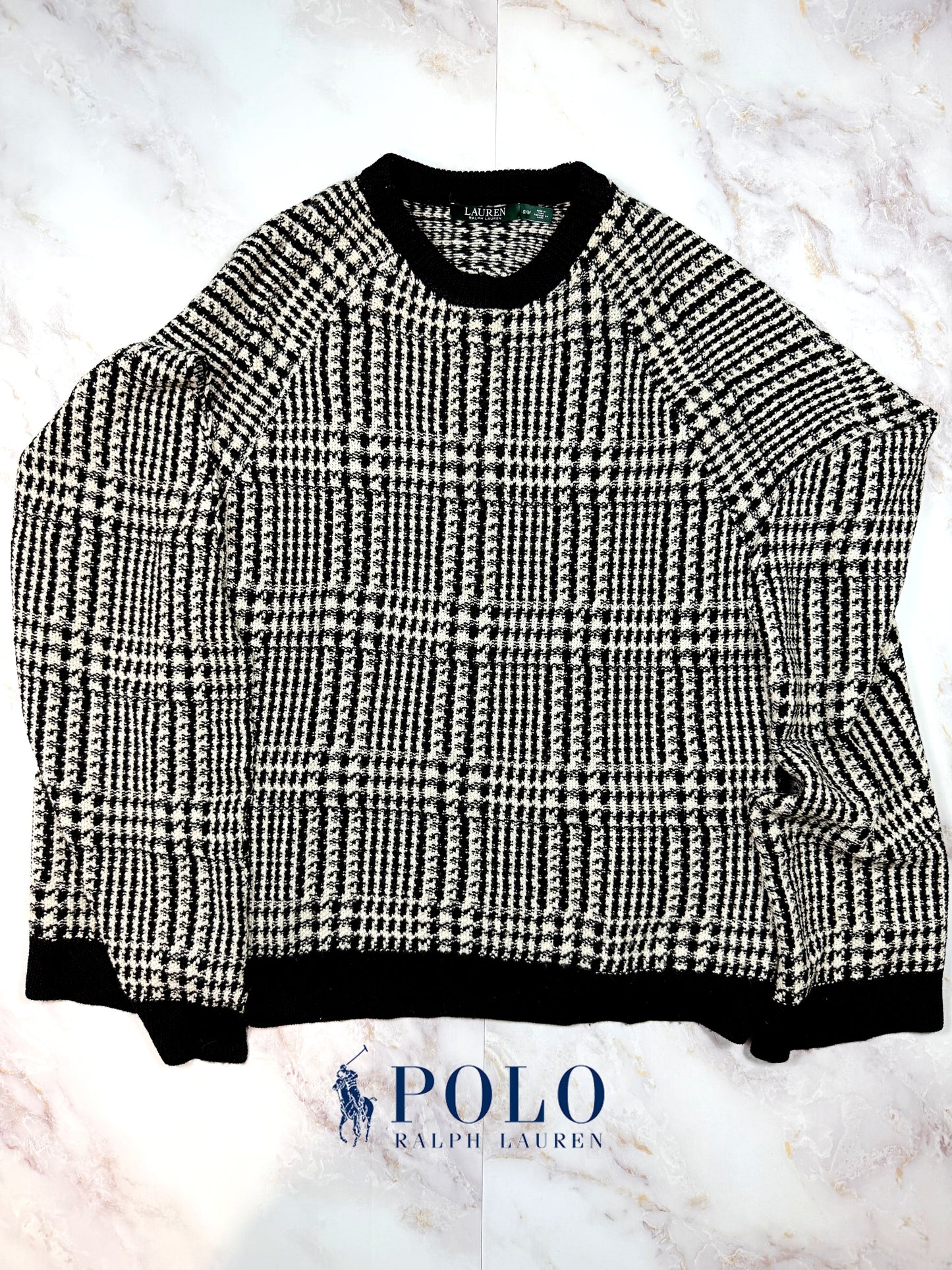 POLO RALPH LAUREN ローレン ラルフローレン ニットセーター 千鳥格子柄 ブラック ホワイト S/Mサイズ 長袖 トップス