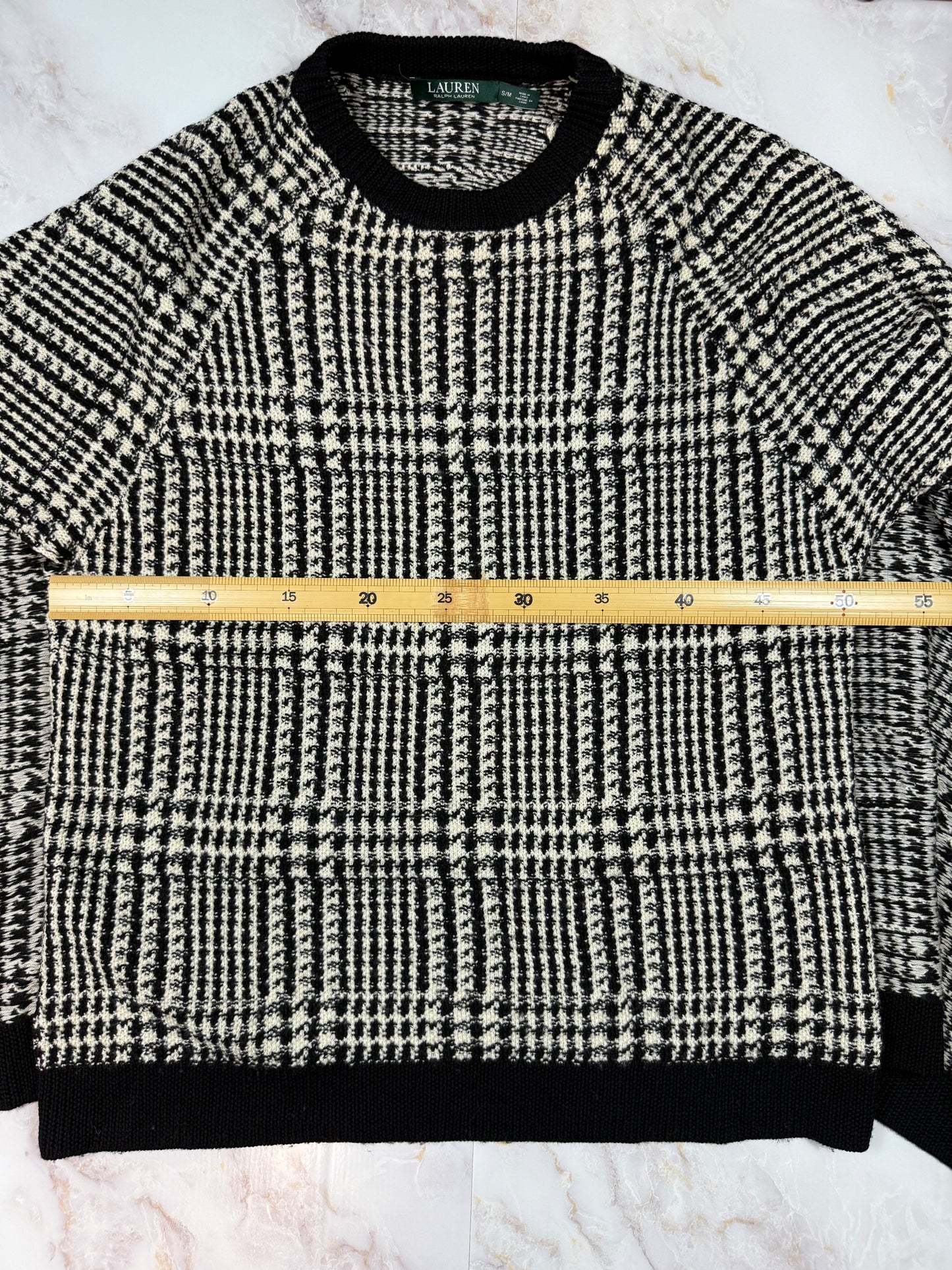 POLO RALPH LAUREN ローレン ラルフローレン ニットセーター 千鳥格子柄 ブラック ホワイト S/Mサイズ 長袖 トップス