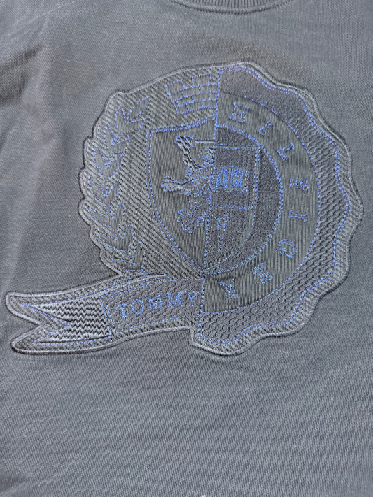 【TOMMY HILFIGER ICONS】ネイビー クルーネック スウェットシャツ 金ボタン装飾 コットン100% メンズ 長袖