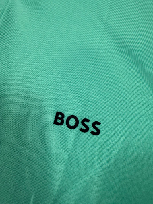 【HUGO BOSS】ポロシャツ メンズ Lサイズ ミントグリーン × ダークグレー襟切替 レギュラーフィット | ヒューゴボス 半袖トップス