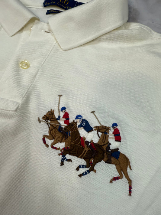 【POLO RALPH LAUREN】カスタムスリムフィット ポロシャツ ホワイト 刺繍デザイン メンズL | ポロ・ラルフローレン 半袖トップス