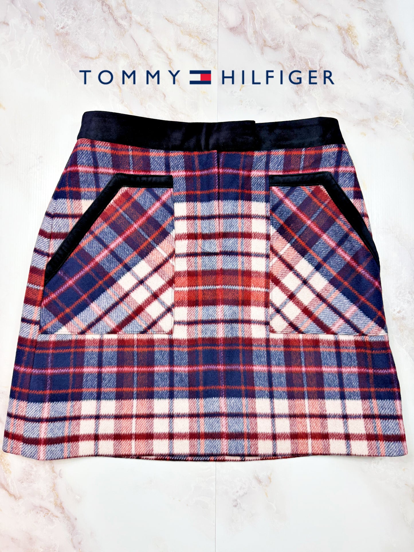 【TOMMY HILFIGER】チェック柄 スカート ウール混 レッド×ネイビー サイズ2 | トミーヒルフィガー レディース 秋冬向け