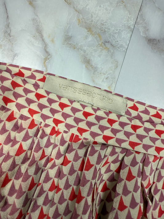 Vanessa Bruno ヴァネッサブリューノ プリーツスカート 幾何学柄 レッド×ピンク×アイボリー 34 レディース