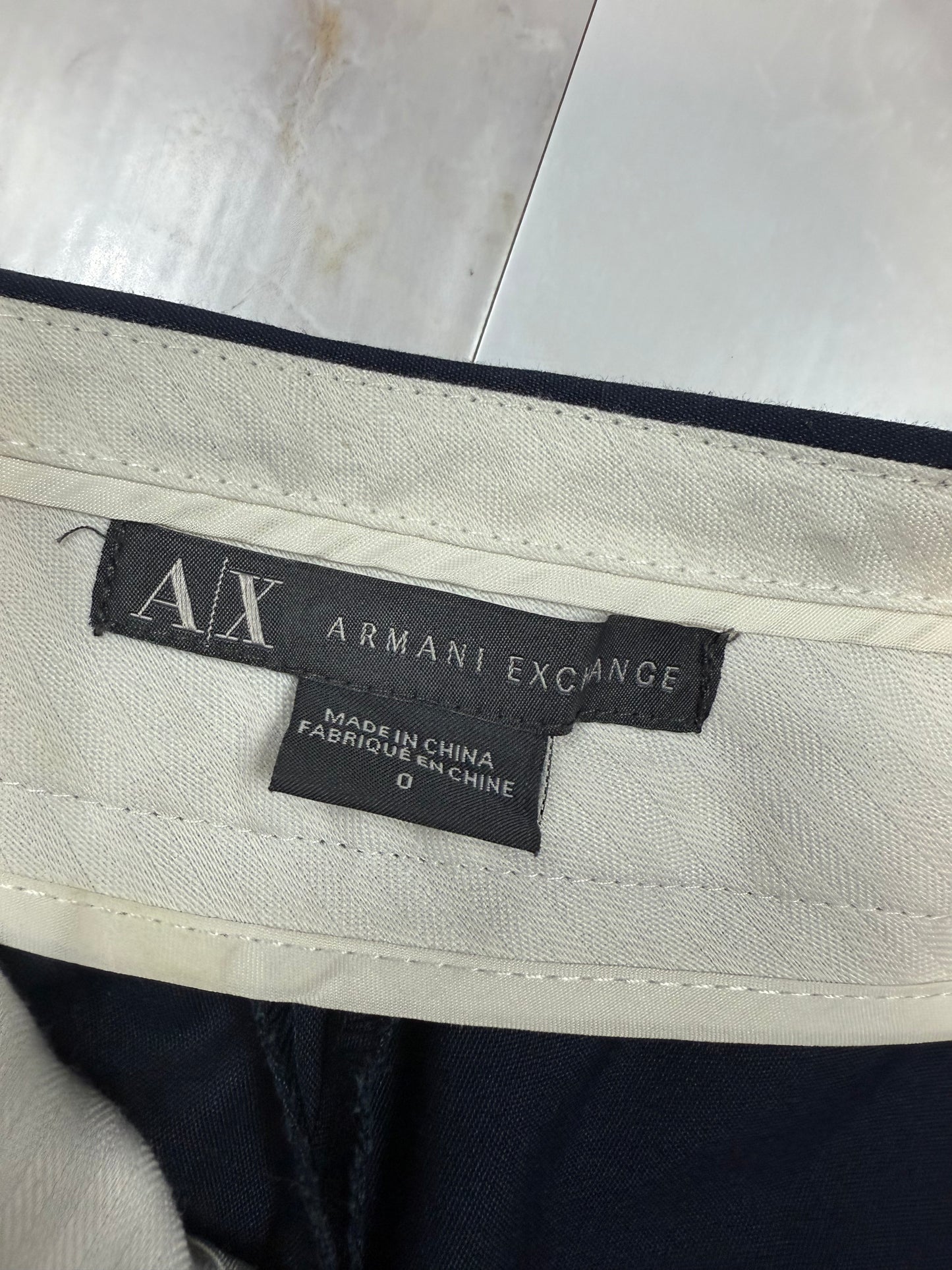 ARMANI EXCHANGE アルマーニエクスチェンジ 総柄 パンツ スリムフィット レディース サイズ0 | ネイビー×ホワイト 幾何学柄