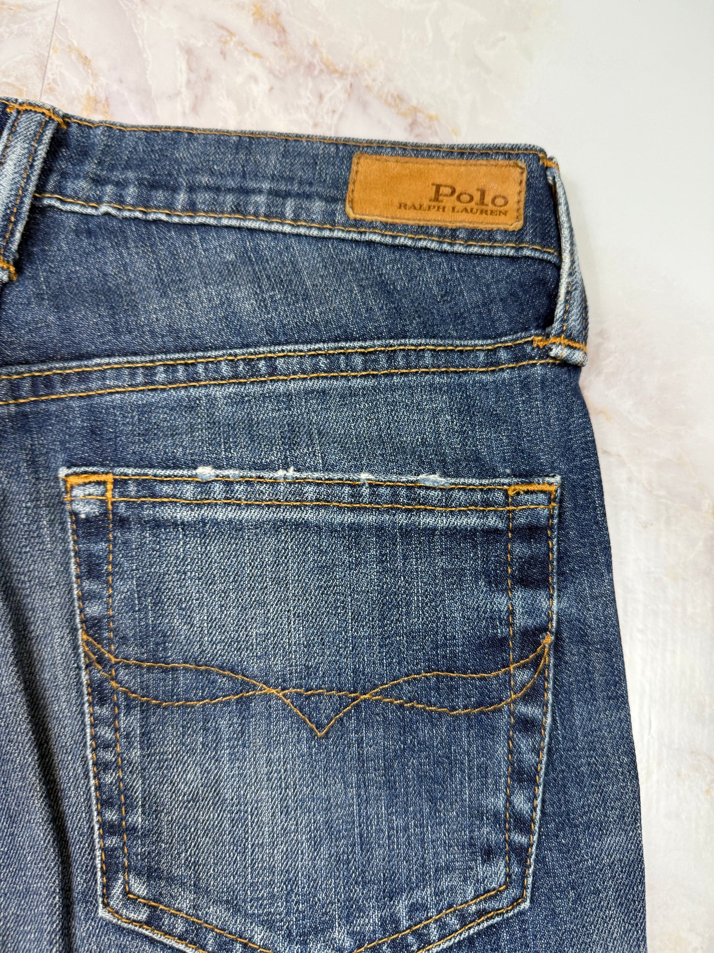 POLO RALPH LAUREN デニムパンツ レディース 25インチ ストレートカット 裾カットオフ加工