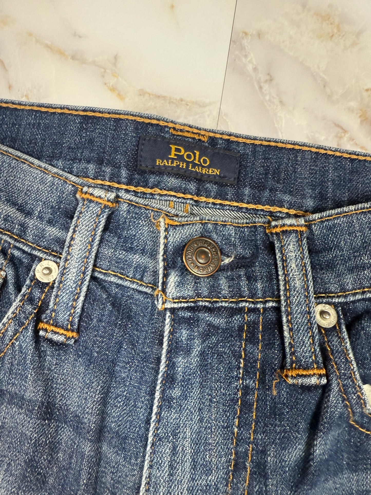 POLO RALPH LAUREN デニムパンツ レディース 25インチ ストレートカット 裾カットオフ加工