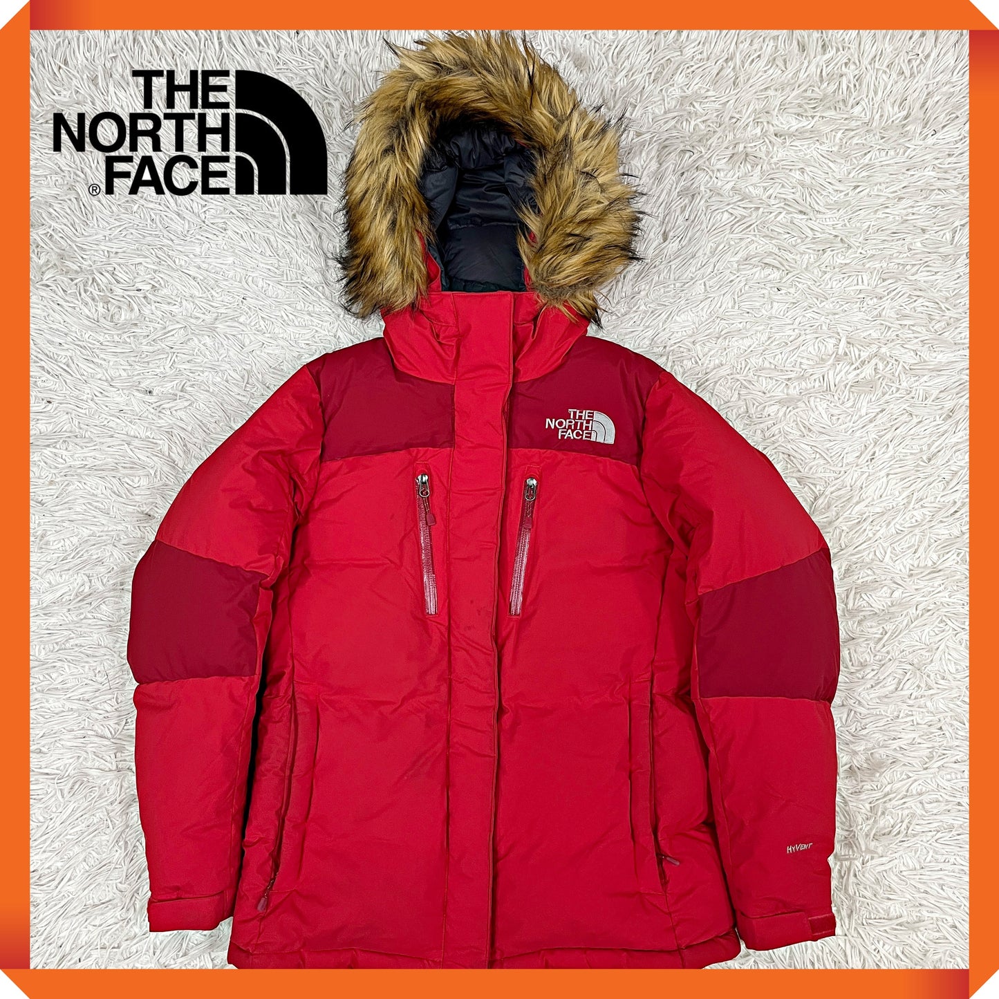 THE NORTH FACE（ザ・ノース・フェイス）HyVent ダウンジャケット レディースL レッド ファー付き 撥水仕様 #52