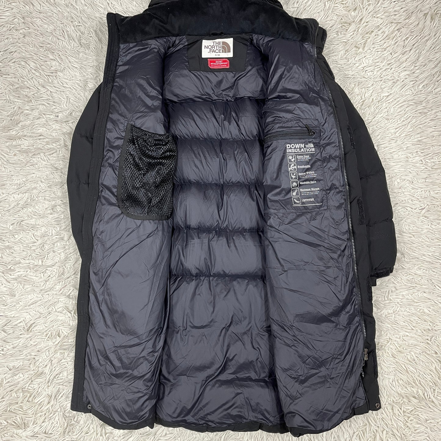 THE NORTH FACE ザ・ノース・フェイス White Label GORE WINDSTOPPER ロングダウンベンチコート メンズ S ブラック フード着脱可 #55