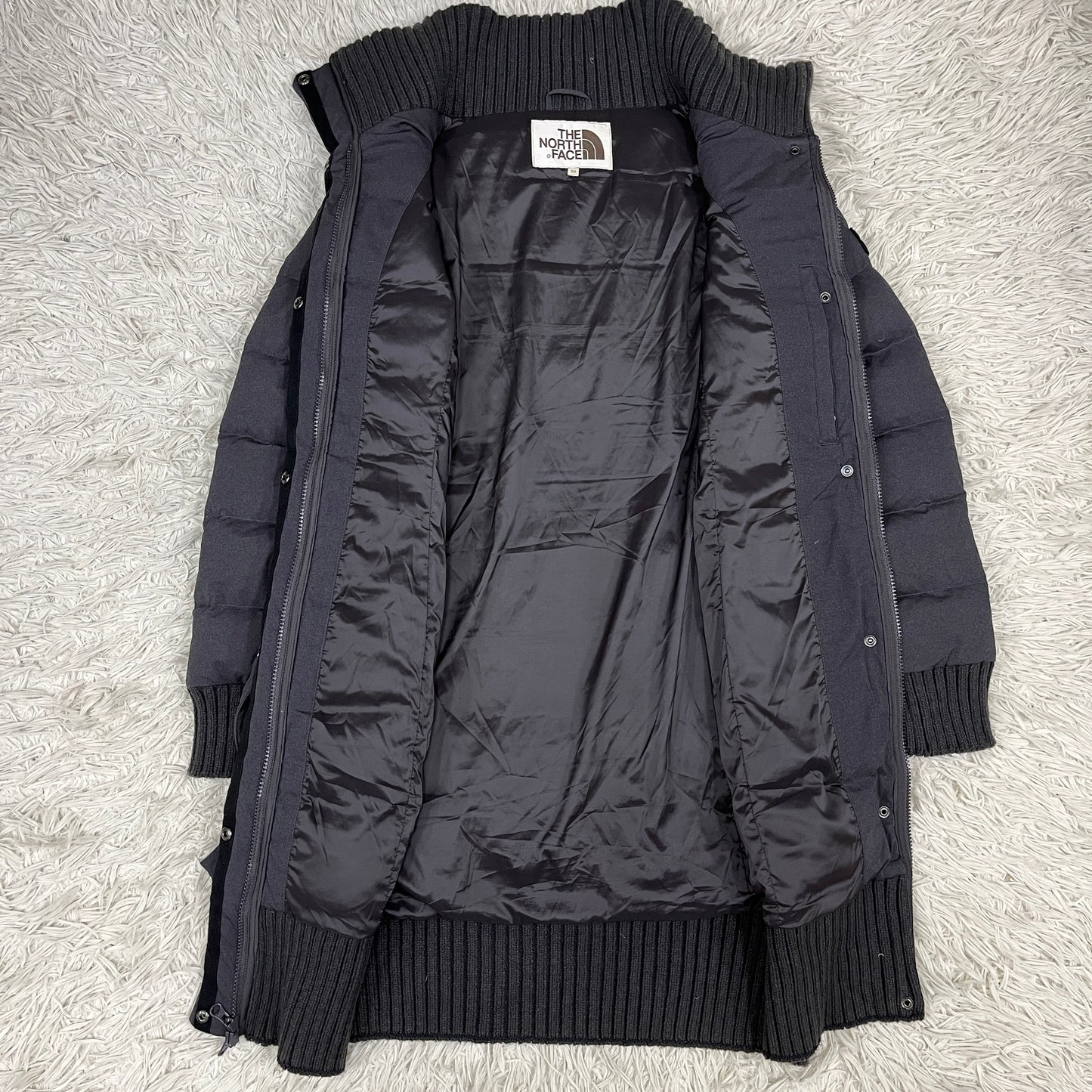 THE NORTH FACE WHITE LABEL ノースフェイス ホワイトレーベル ロングダウンコート リブ付き ベルト付き グレー レディース M（90）#60