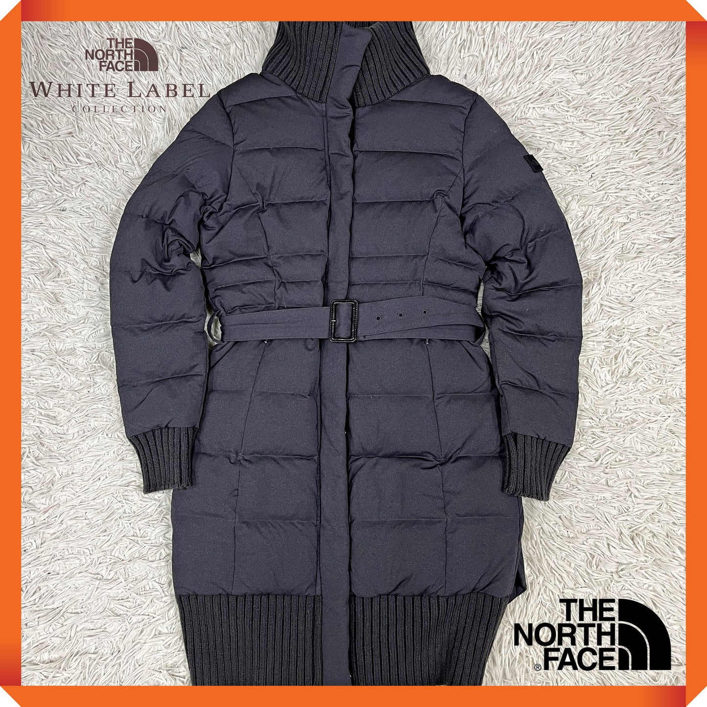 THE NORTH FACE WHITE LABEL ノースフェイス ホワイトレーベル ロングダウンコート リブ付き ベルト付き グレー レディース M（90）#60