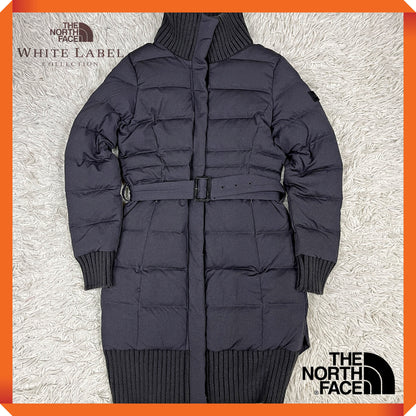 THE NORTH FACE WHITE LABEL ノースフェイス ホワイトレーベル ロングダウンコート リブ付き ベルト付き グレー レディース M（90）#60