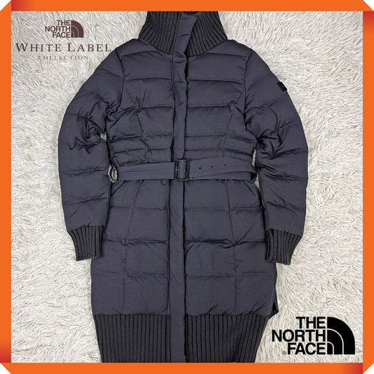 THE NORTH FACE WHITE LABEL ノースフェイス ホワイトレーベル ロングダウンコート リブ付き ベルト付き グレー レディース M（90）#60