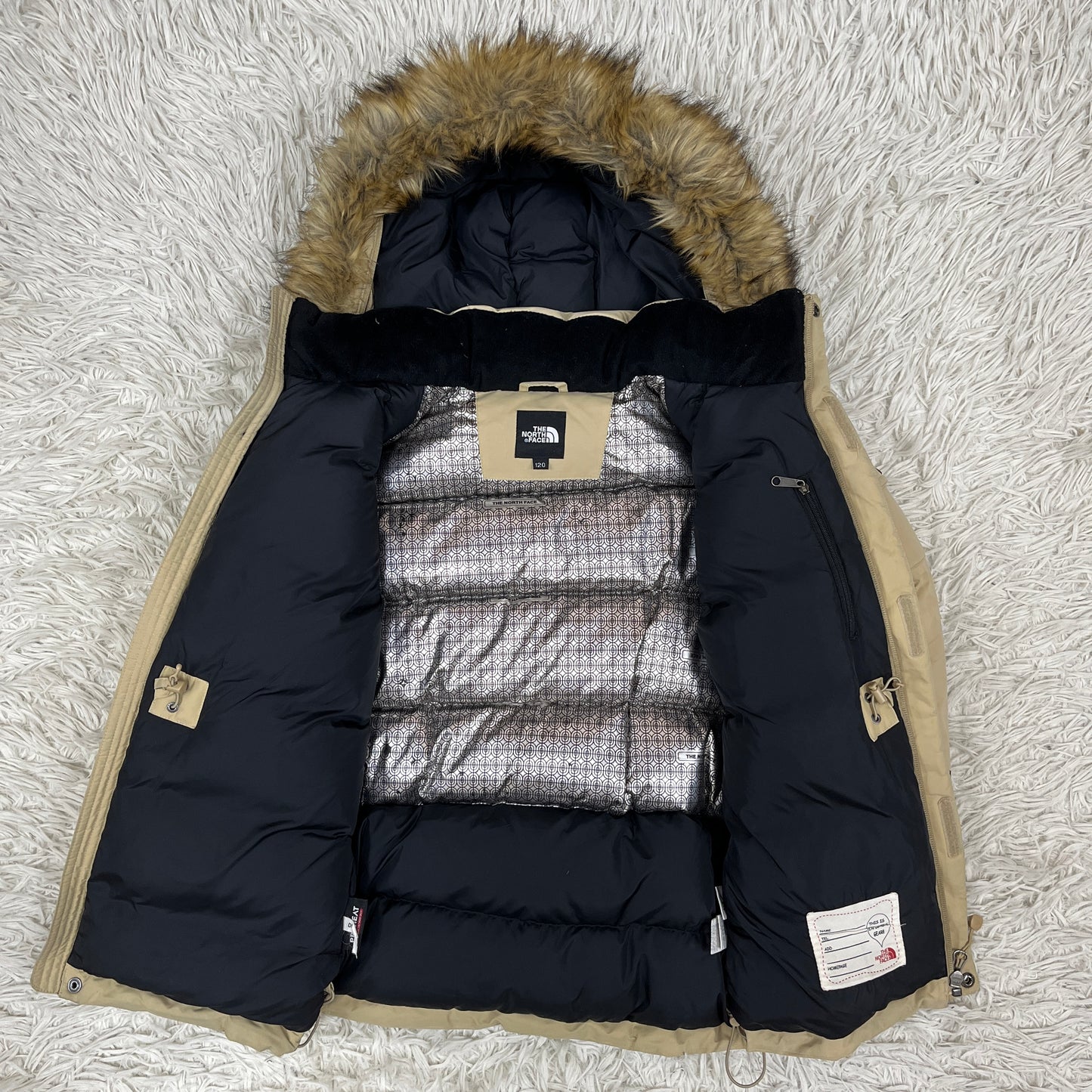 THE NORTH FACE ノースフェイス キッズ ダウンジャケット 120 ベージュ フェイクファーフード付き HyVent PROHEAT 保温 防寒 アウター #64