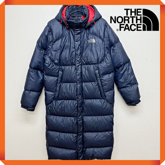 THE NORTH FACE 韓国限定 ロングダウンジャケット ネイビー×レッド メンズ95(M) フード取外し可 ノースフェイス ダウンコート #82