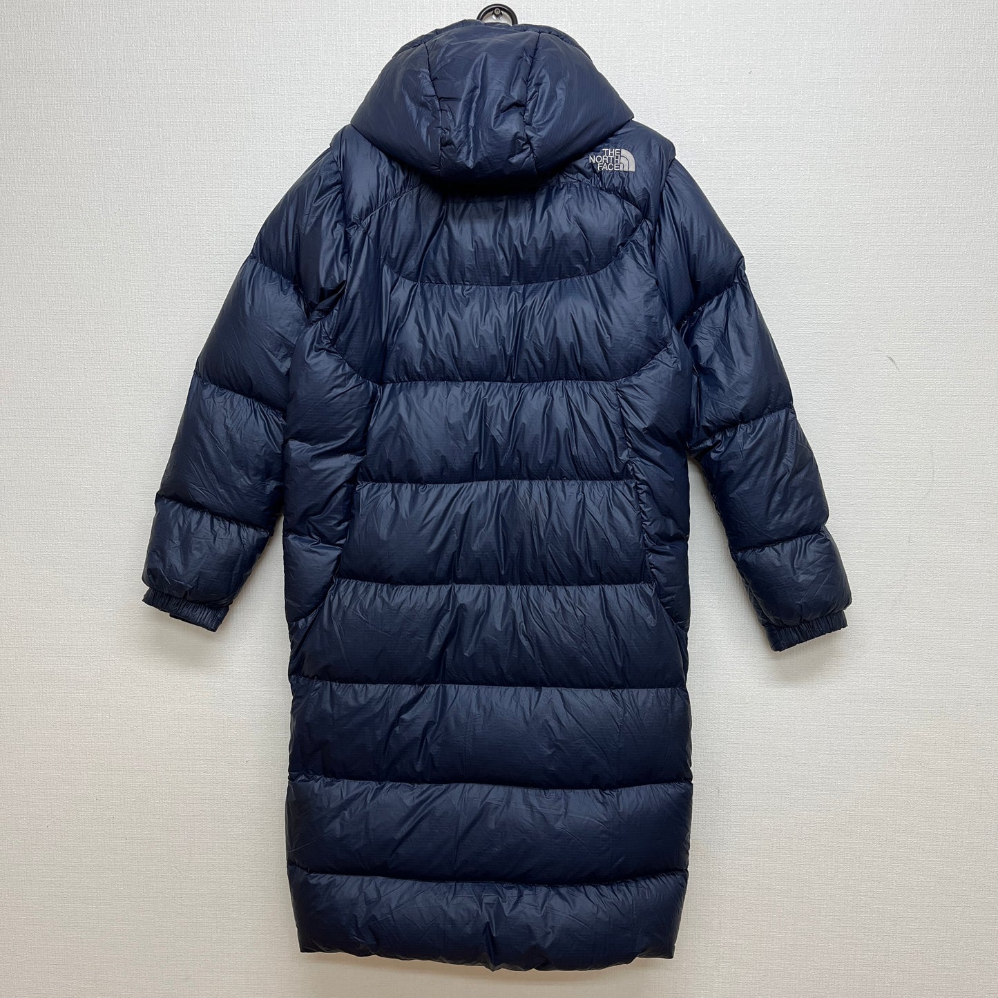 THE NORTH FACE 韓国限定 ロングダウンジャケット ネイビー×レッド メンズ95(M) フード取外し可 ノースフェイス ダウンコート #82