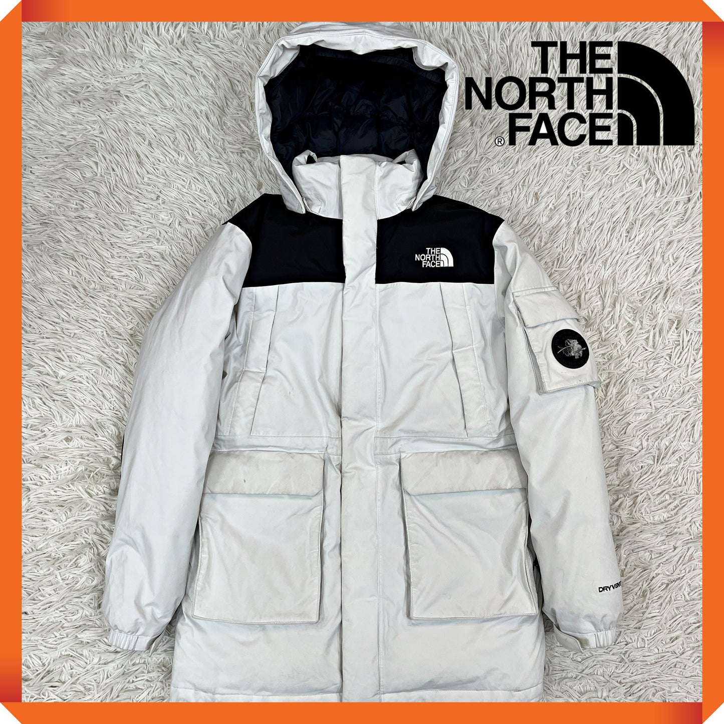 ノースフェイス THE NORTH FACE マクマード ダウンジャケット 160 キッズ ライトグレー×ブラック フード取外し可 DRYVENT #93