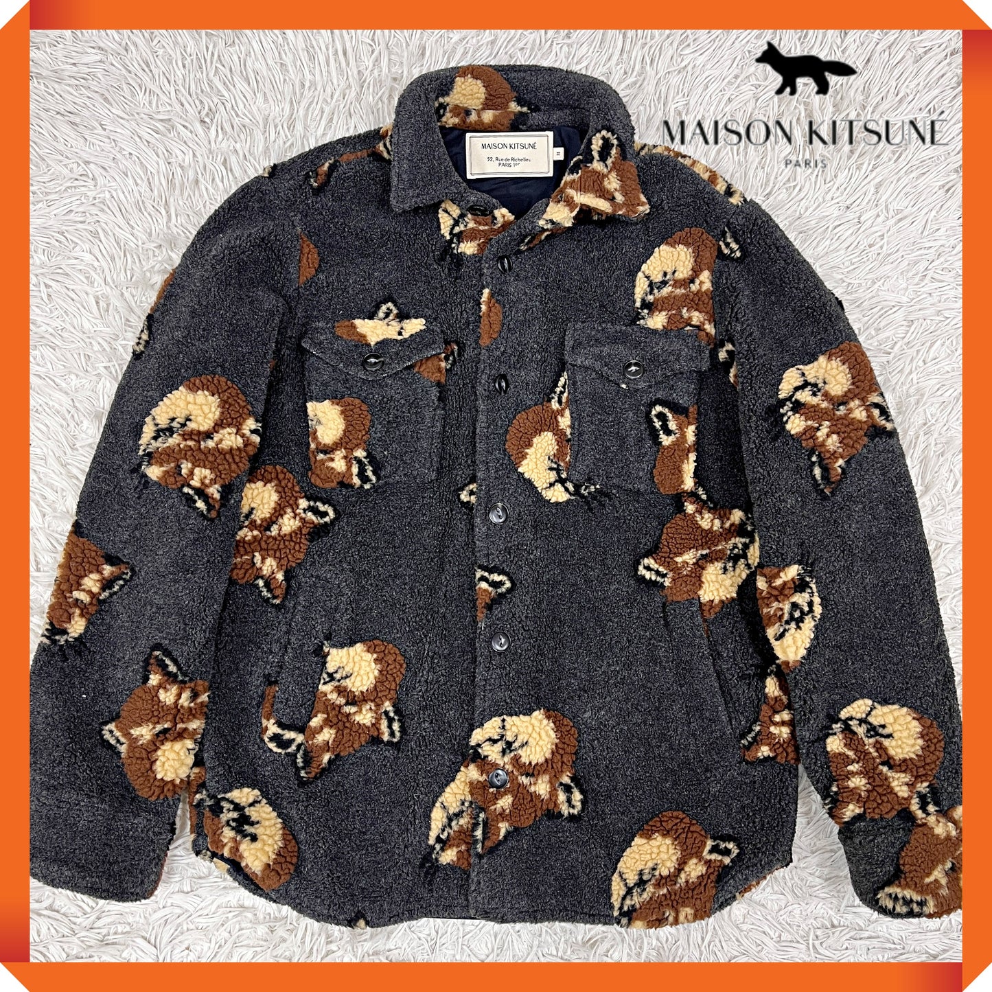 MAISON KITSUNÉ メゾンキツネ フリースジャケット グレー メンズM キツネ柄 ボアシャツジャケット #98