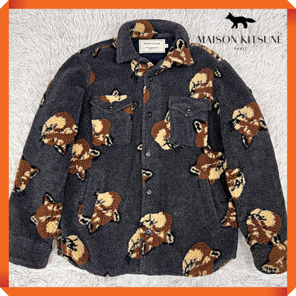 MAISON KITSUNÉ メゾンキツネ フリースジャケット グレー メンズM キツネ柄 ボアシャツジャケット #98