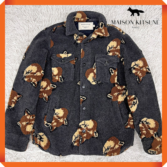 MAISON KITSUNÉ メゾンキツネ フリースジャケット グレー メンズM キツネ柄 ボアシャツジャケット #98
