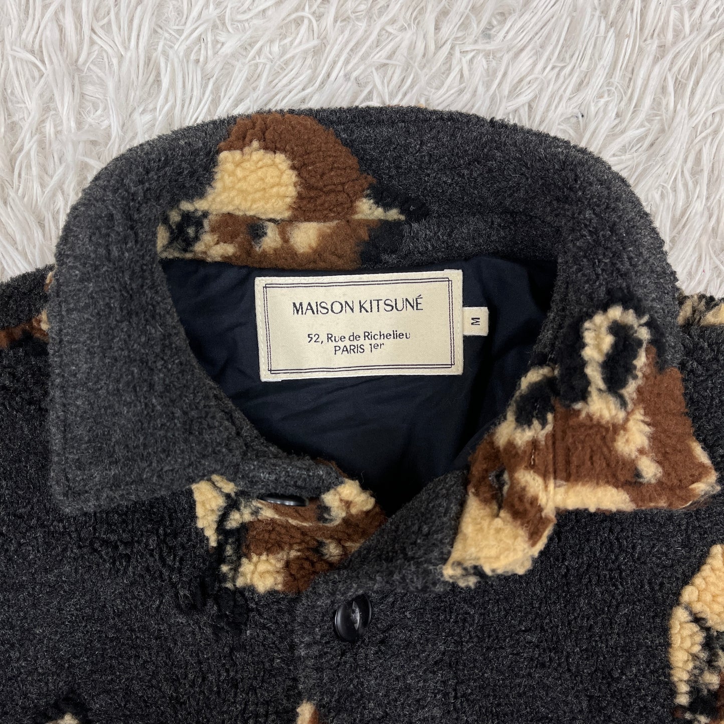MAISON KITSUNÉ メゾンキツネ フリースジャケット グレー メンズM キツネ柄 ボアシャツジャケット #98