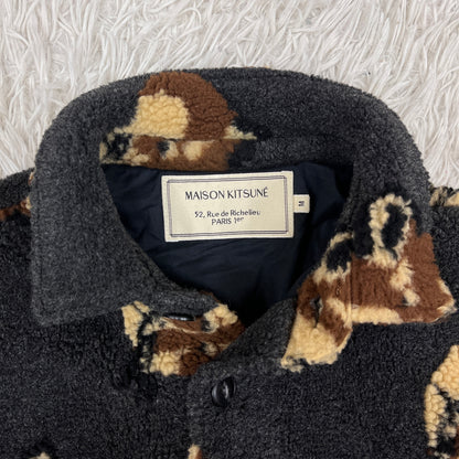 MAISON KITSUNÉ メゾンキツネ フリースジャケット グレー メンズM キツネ柄 ボアシャツジャケット #98