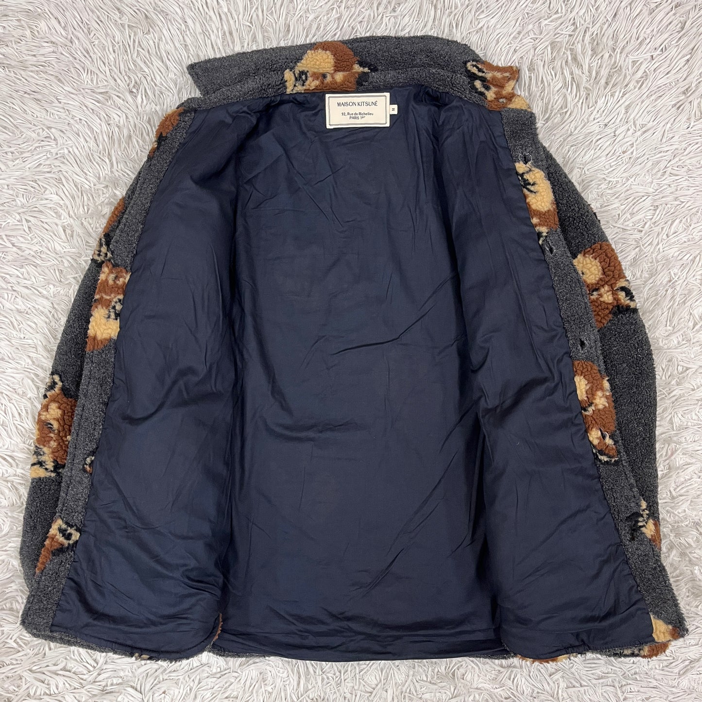 MAISON KITSUNÉ メゾンキツネ フリースジャケット グレー メンズM キツネ柄 ボアシャツジャケット #98