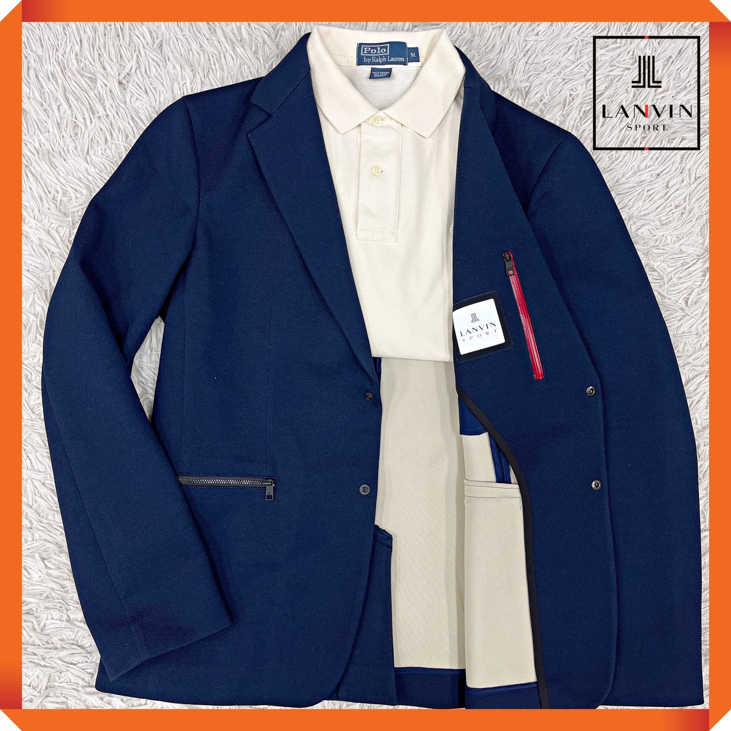 LANVIN SPORT（ランバン スポール）紺ブレジャケット メンズM ネイビー 2B ストレッチ 裏地切替 ポリエステル【2510-099】#99