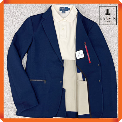 LANVIN SPORT（ランバン スポール）紺ブレジャケット メンズM ネイビー 2B ストレッチ 裏地切替 ポリエステル【2510-099】#99