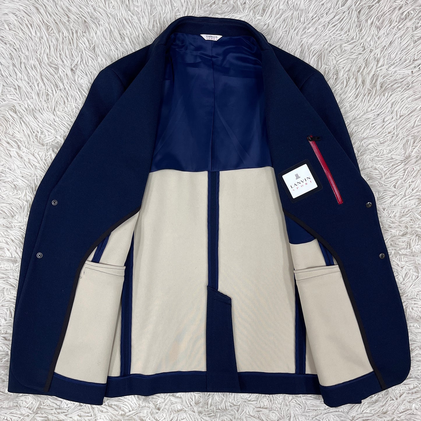 LANVIN SPORT（ランバン スポール）紺ブレジャケット メンズM ネイビー 2B ストレッチ 裏地切替 ポリエステル【2510-099】#99