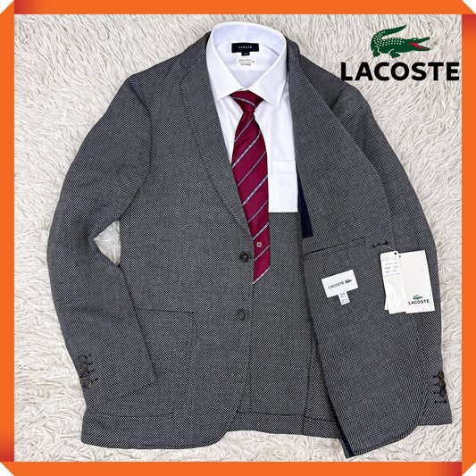 【新品】LACOSTE ラコステ ジャケット ハウンドトゥース柄 白×紺 メンズM（FR48）高級テーラード #100