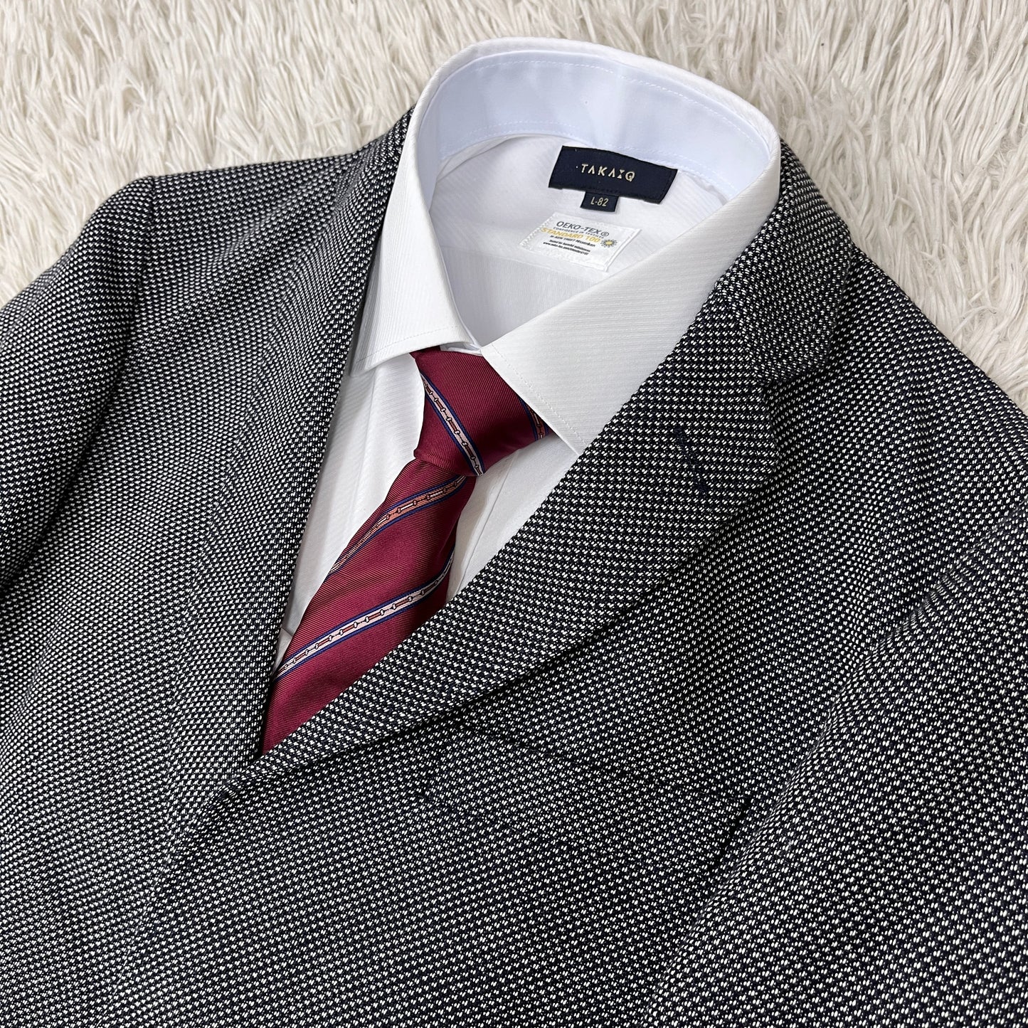 【新品】LACOSTE ラコステ ジャケット ハウンドトゥース柄 白×紺 メンズM（FR48）高級テーラード #100