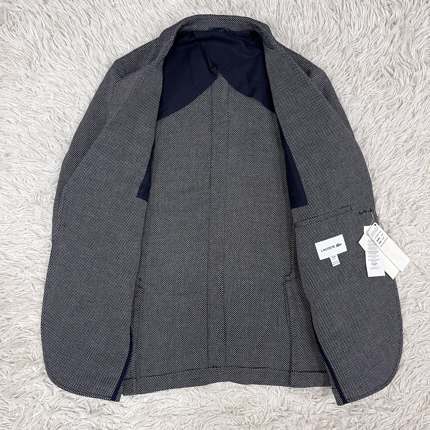 【新品】LACOSTE ラコステ ジャケット ハウンドトゥース柄 白×紺 メンズM（FR48）高級テーラード #100