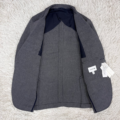 【新品】LACOSTE ラコステ ジャケット ハウンドトゥース柄 白×紺 メンズM（FR48）高級テーラード #100
