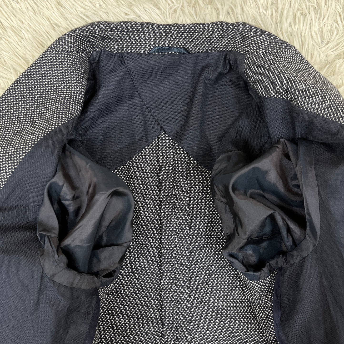 【新品】LACOSTE ラコステ ジャケット ハウンドトゥース柄 白×紺 メンズM（FR48）高級テーラード #100