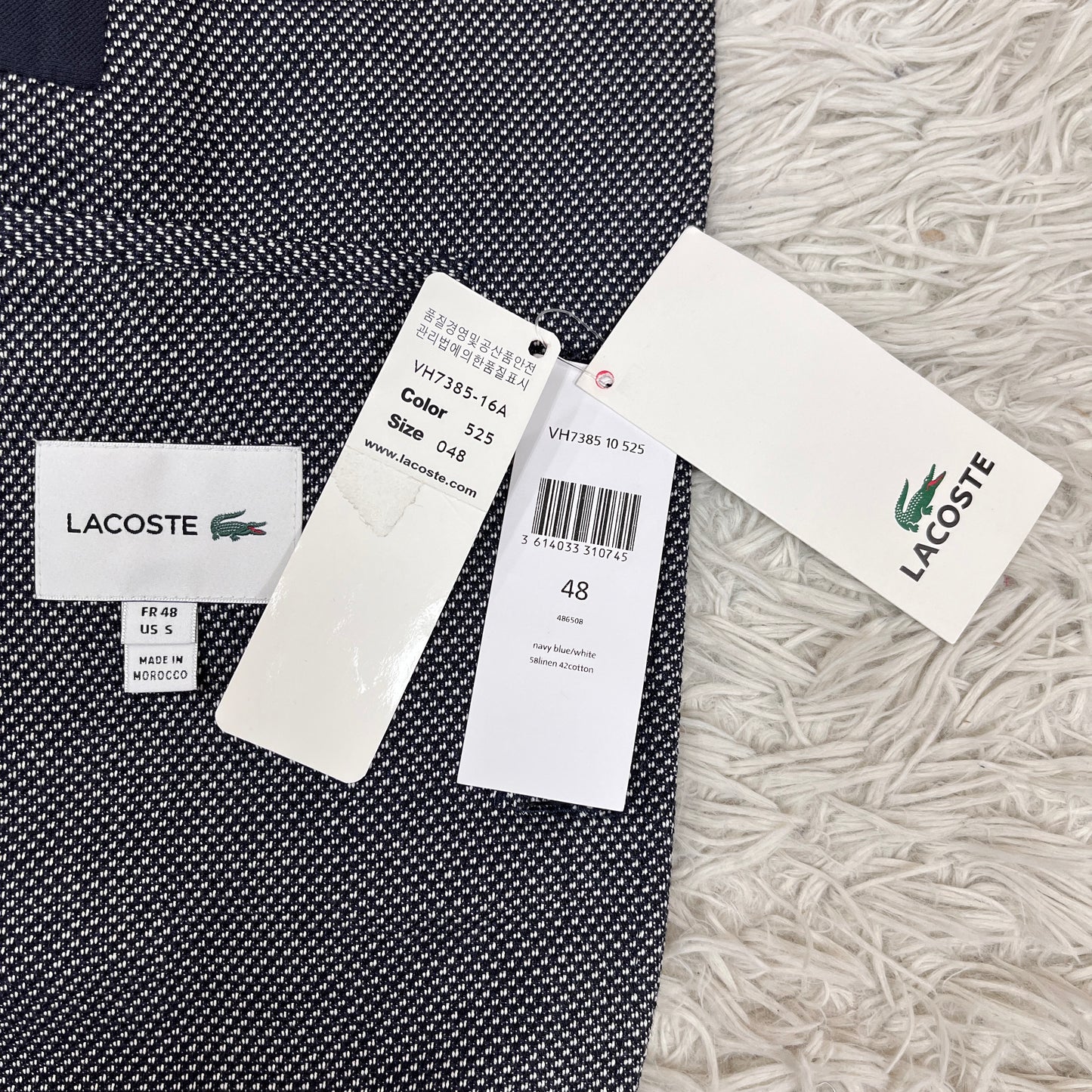 【新品】LACOSTE ラコステ ジャケット ハウンドトゥース柄 白×紺 メンズM（FR48）高級テーラード #100