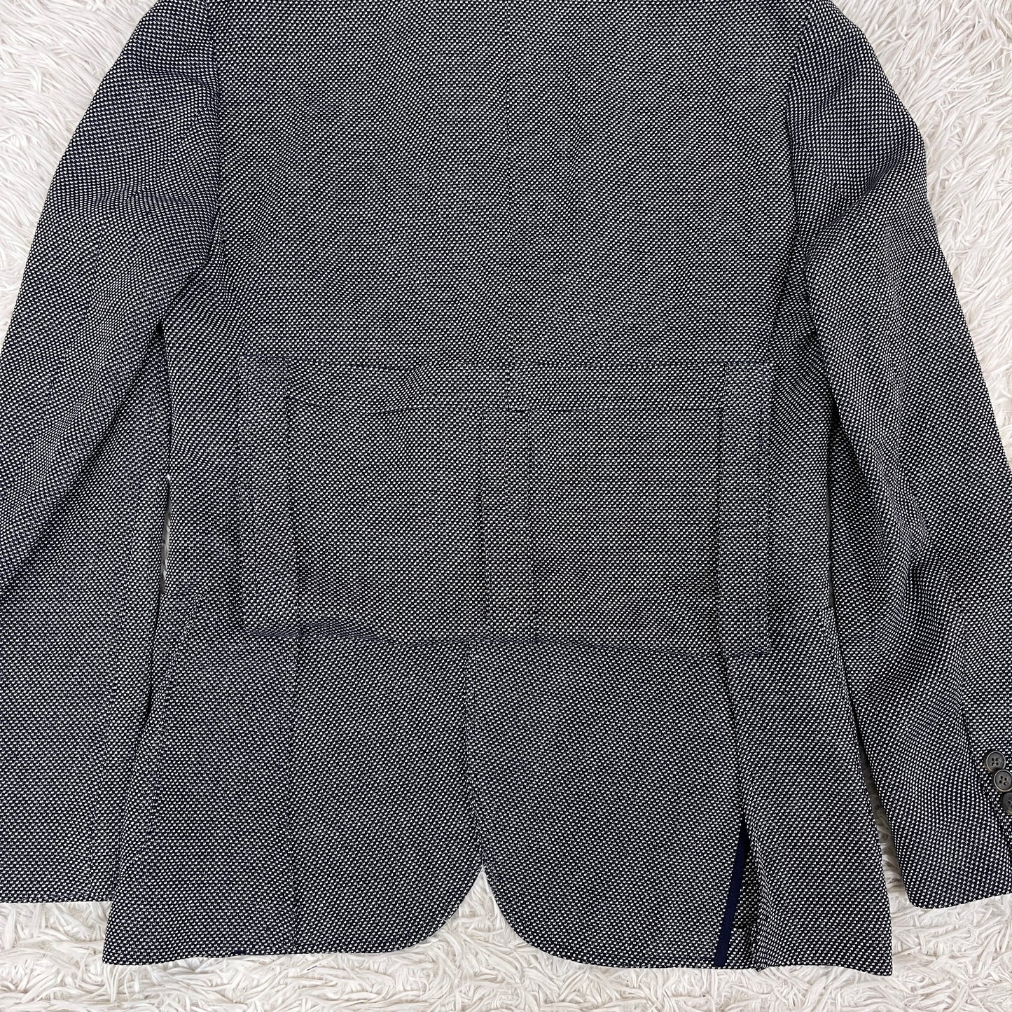 【新品】LACOSTE ラコステ ジャケット ハウンドトゥース柄 白×紺 メンズM（FR48）高級テーラード #100