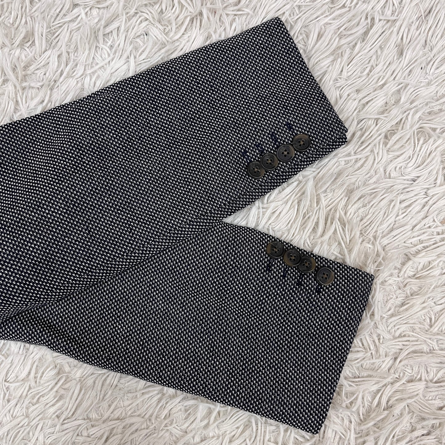 【新品】LACOSTE ラコステ ジャケット ハウンドトゥース柄 白×紺 メンズM（FR48）高級テーラード #100