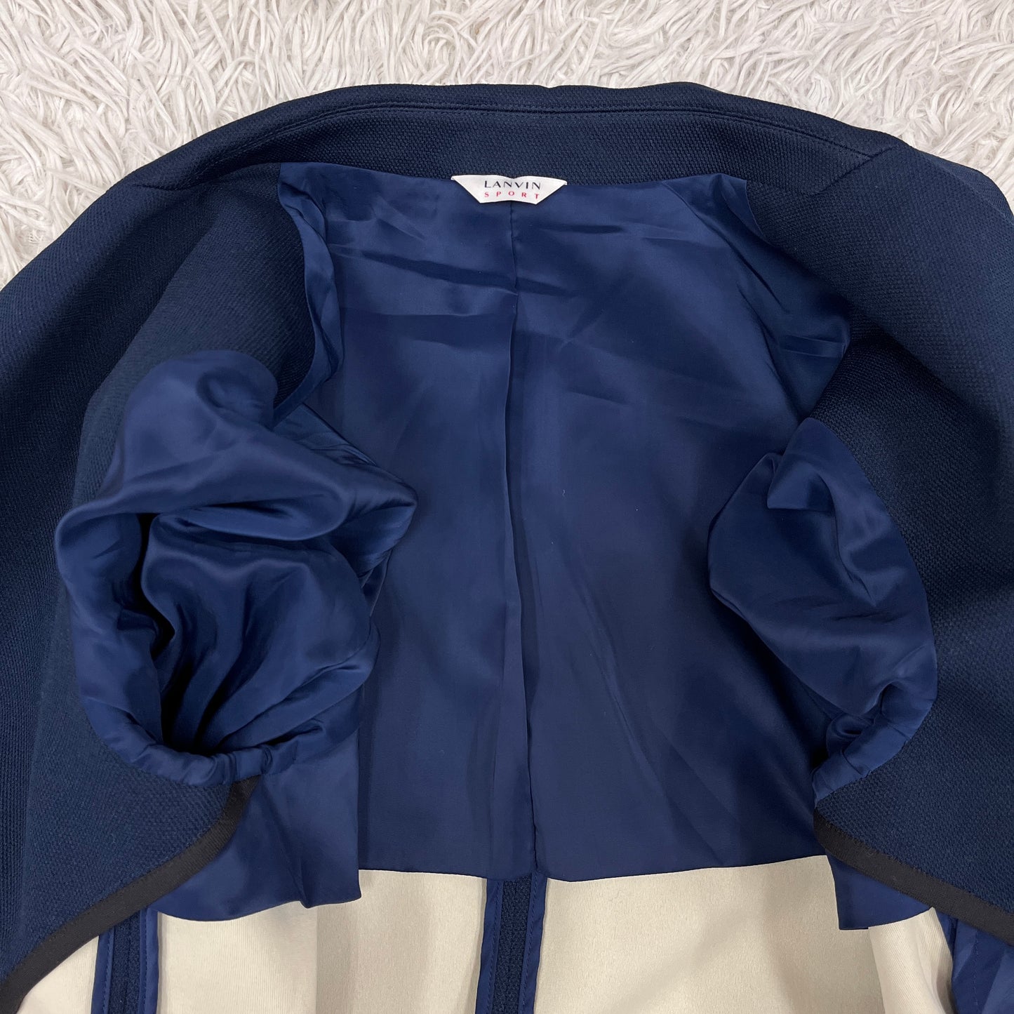 LANVIN SPORT（ランバン スポール）紺ブレジャケット メンズM ネイビー 2B ストレッチ 裏地切替 ポリエステル【2510-099】#99