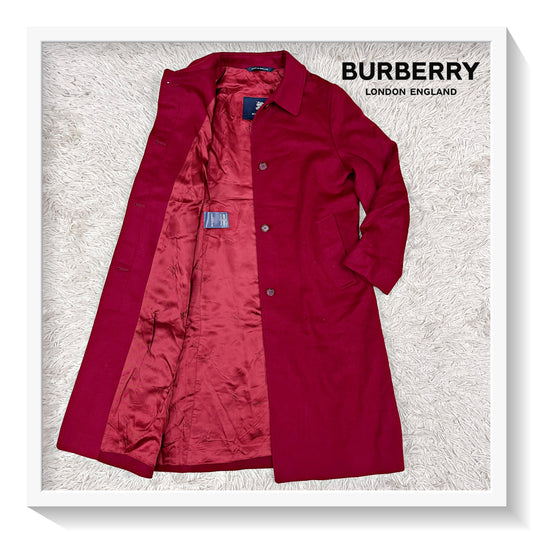 BURBERRY（バーバリー）ウールロングコート レッド レディースM相当 MADE IN ENGLAND #102