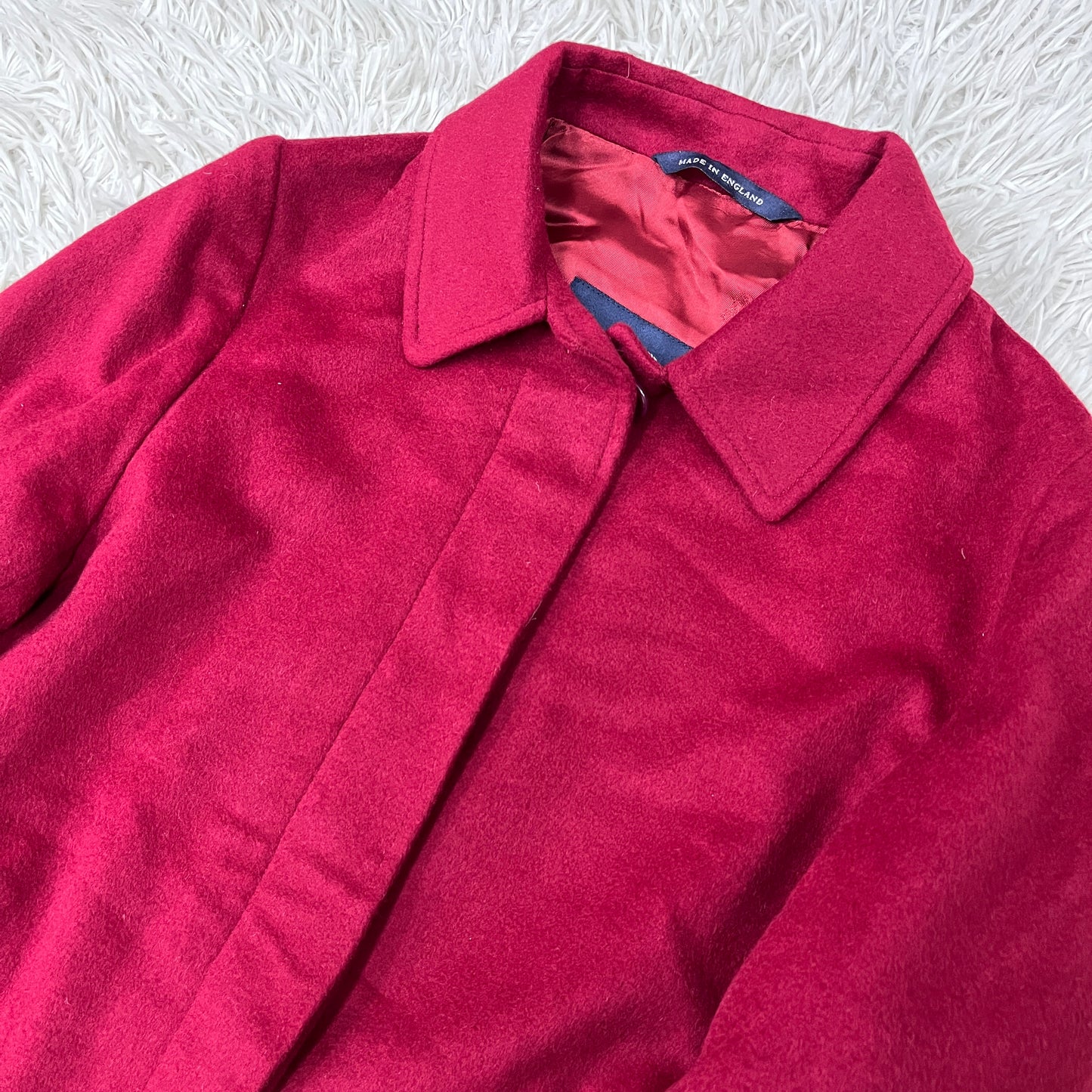 BURBERRY（バーバリー）ウールロングコート レッド レディースM相当 MADE IN ENGLAND #102