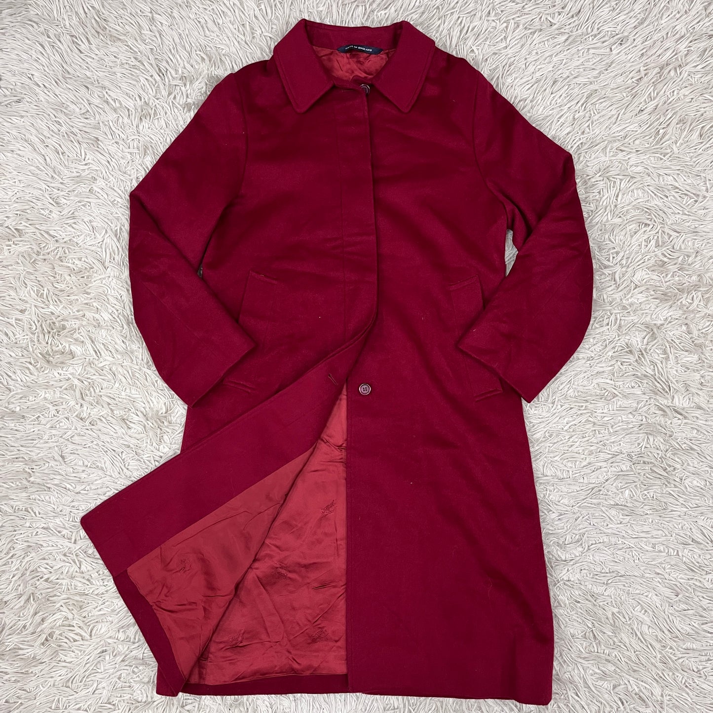 BURBERRY（バーバリー）ウールロングコート レッド レディースM相当 MADE IN ENGLAND #102