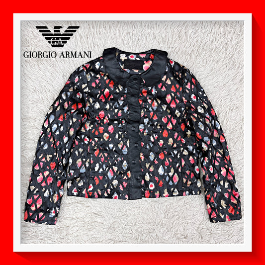 GIORGIO ARMANI ジョルジオ アルマーニ 花柄 レザー ジャケット レディース M #105