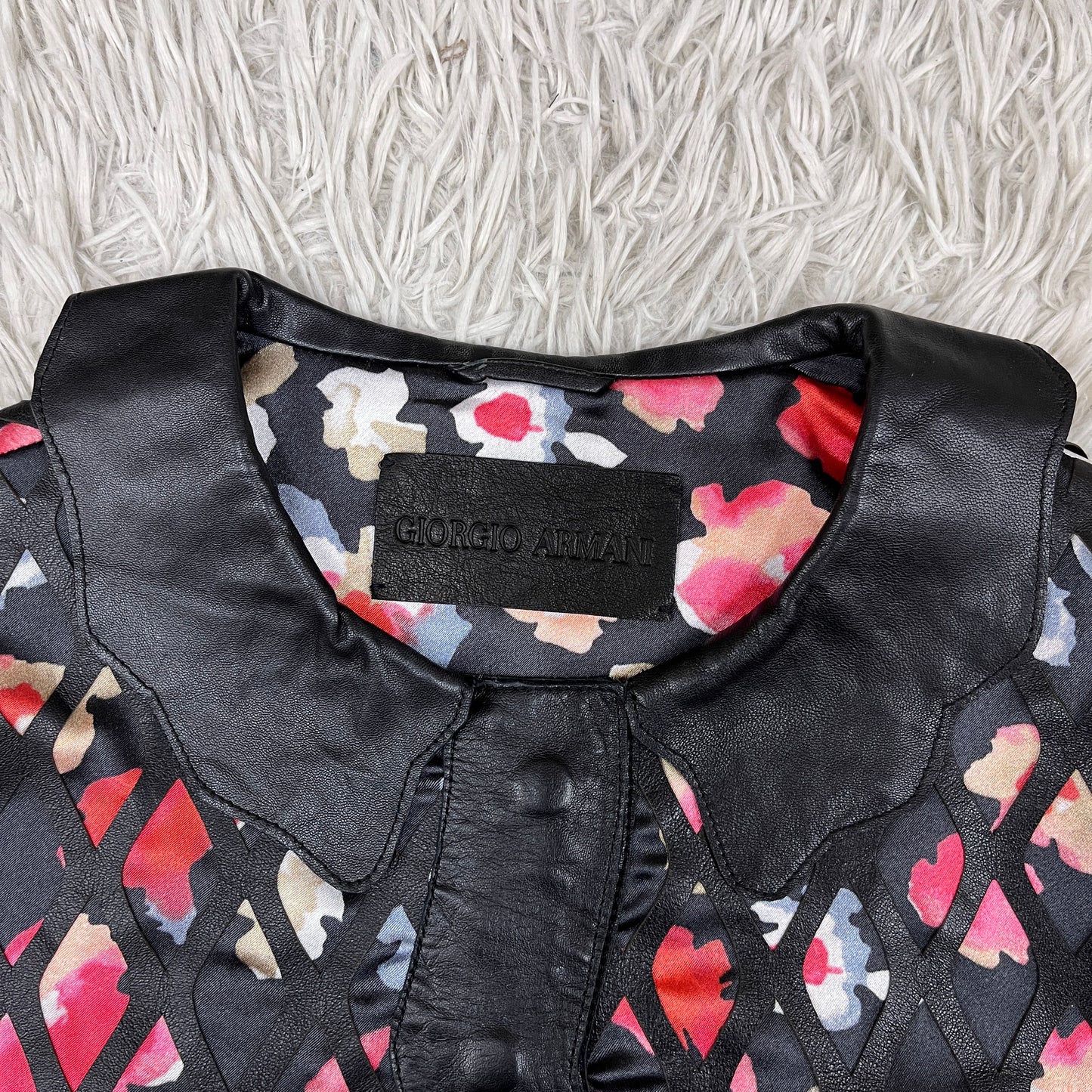 GIORGIO ARMANI ジョルジオ アルマーニ 花柄 レザー ジャケット レディース M #105