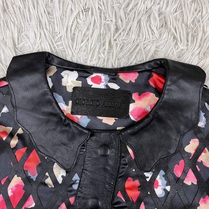 GIORGIO ARMANI ジョルジオ アルマーニ 花柄 レザー ジャケット レディース M #105