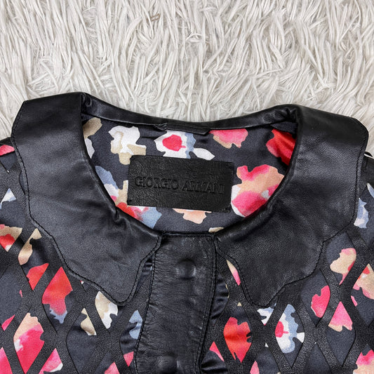 GIORGIO ARMANI ジョルジオ アルマーニ 花柄 レザー ジャケット レディース M #105