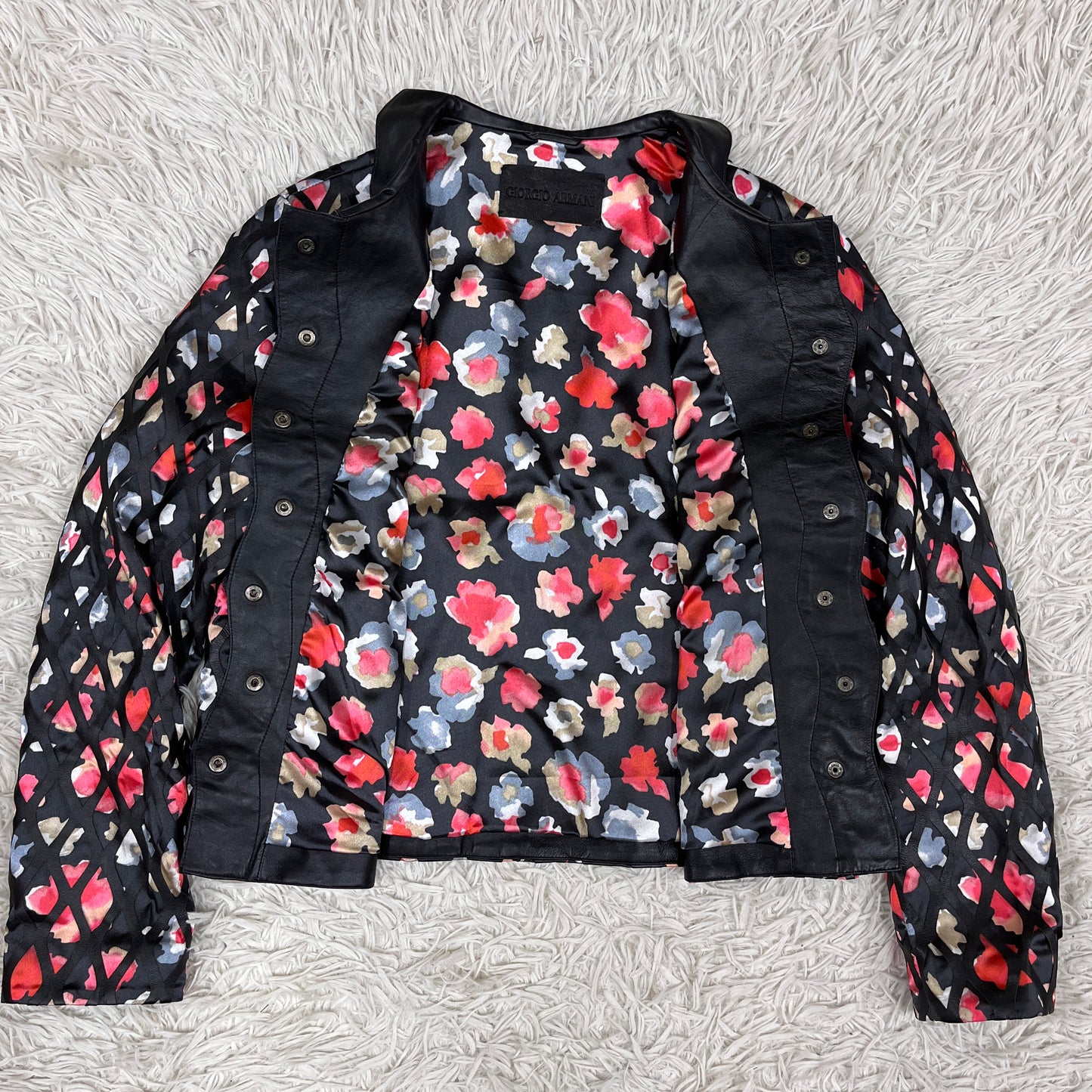 GIORGIO ARMANI ジョルジオ アルマーニ 花柄 レザー ジャケット レディース M #105