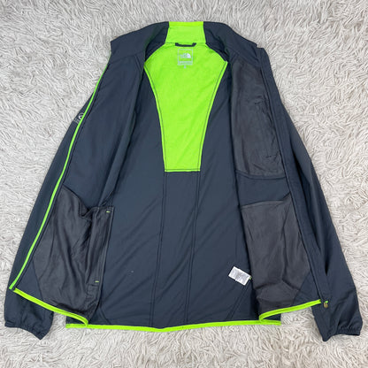 THE NORTH FACE（ザ・ノースフェイス）フライトシリーズ ランニングジャケット メンズ95(M) ウインドブレーカー グレー×ライムグリーン 軽量／速乾／反射材付き #108