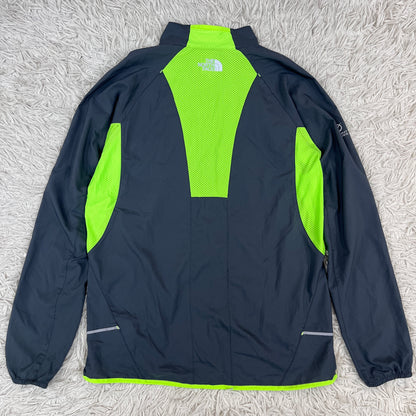 THE NORTH FACE（ザ・ノースフェイス）フライトシリーズ ランニングジャケット メンズ95(M) ウインドブレーカー グレー×ライムグリーン 軽量／速乾／反射材付き #108
