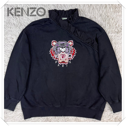 KENZO パリ｜虎刺繍 フリルスウェット ブラック レディース Mサイズ #110