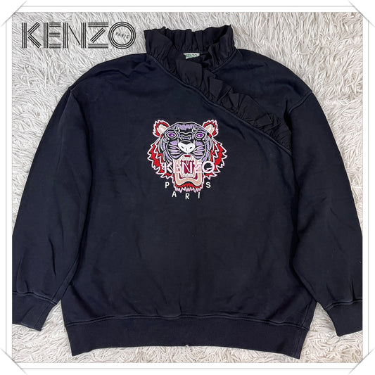 KENZO パリ｜虎刺繍 フリルスウェット ブラック レディース Mサイズ #110